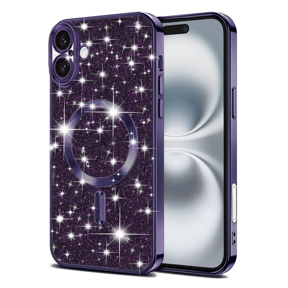 Калъф MagSafe за Apple iPhone 16 Plus, Techsuit, Luxury Glitter, Тъмно лилав