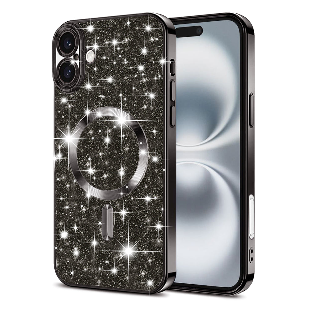 Калъф MagSafe за Apple iPhone 16 Plus, Techsuit, Luxury Glitter, Черен