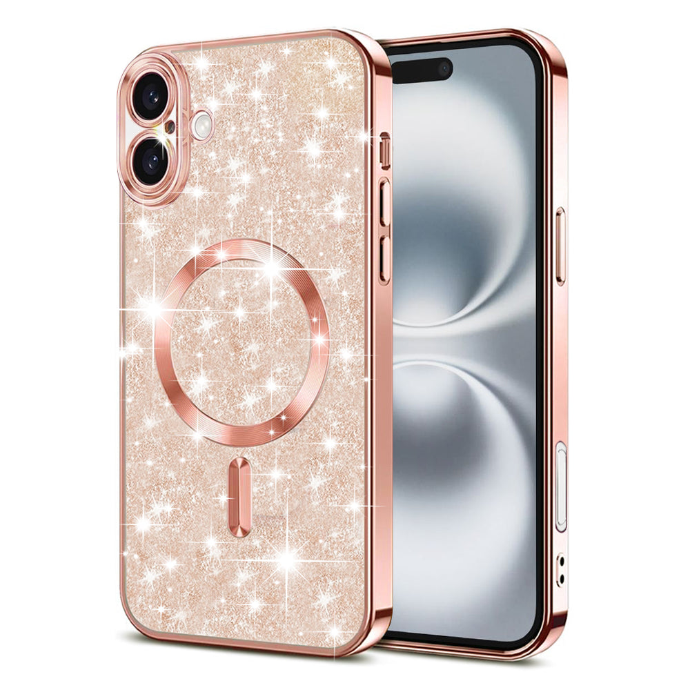 Калъф MagSafe за Apple iPhone 16 Plus, Techsuit, Luxury Glitter, Розово злато