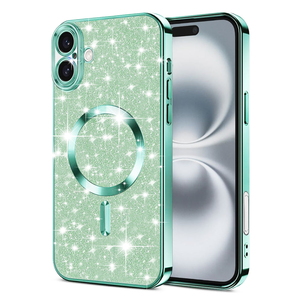 Калъф MagSafe за Apple iPhone 16 Plus, Techsuit, Luxury Glitter, Светлозелен