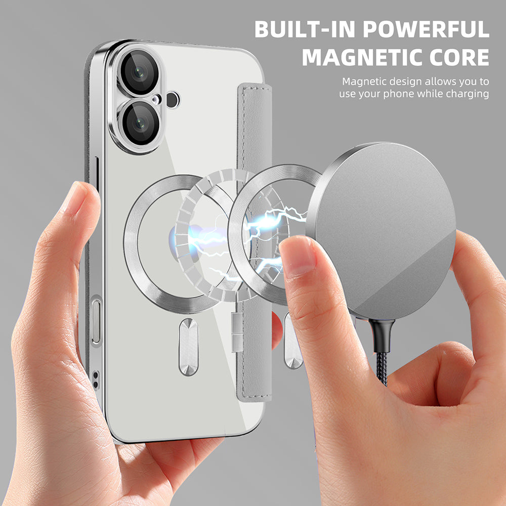 Калъф MagSafe за Apple iPhone 16 Plus, Techsuit, SmartMag Book, Сив