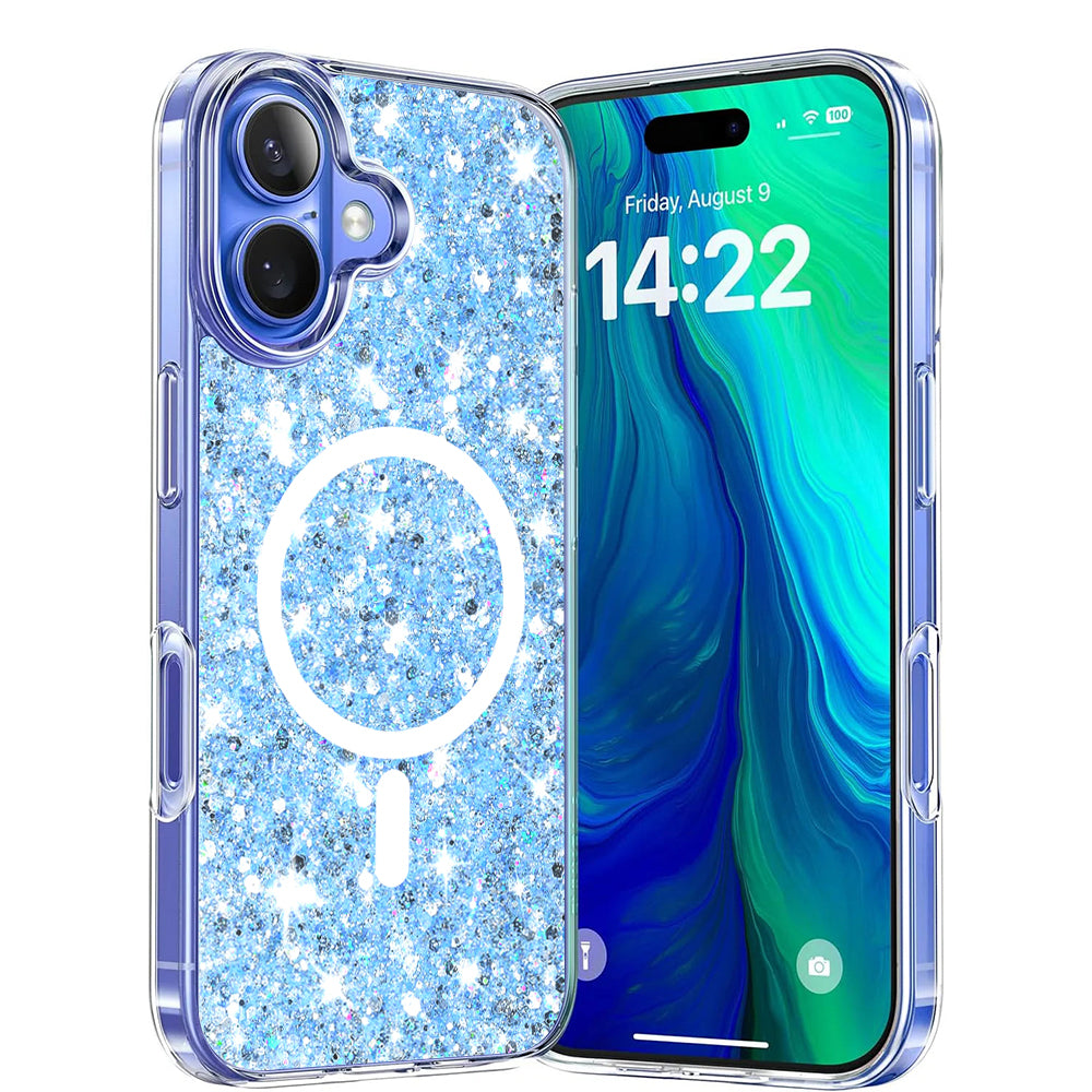 Калъф MagSafe за Apple iPhone 16 Plus, Techsuit, Sparkly Glitter, Bleu