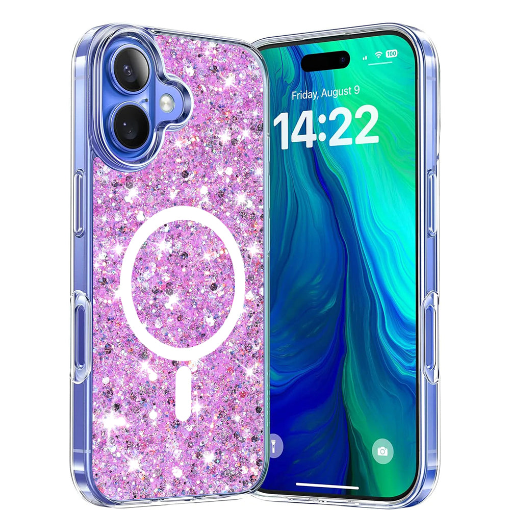 Калъф MagSafe за Apple iPhone 16 Plus, Techsuit, Sparkly Glitter, Magenta