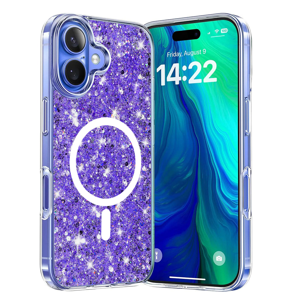 Калъф MagSafe за Apple iPhone 16 Plus, Techsuit, Sparkly Glitter, Лилав