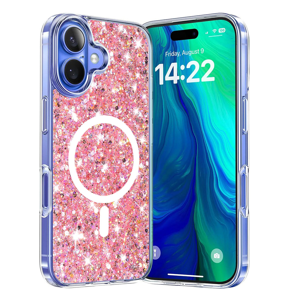 Калъф MagSafe за Apple iPhone 16 Plus, Techsuit, Sparkly Glitter, Розов