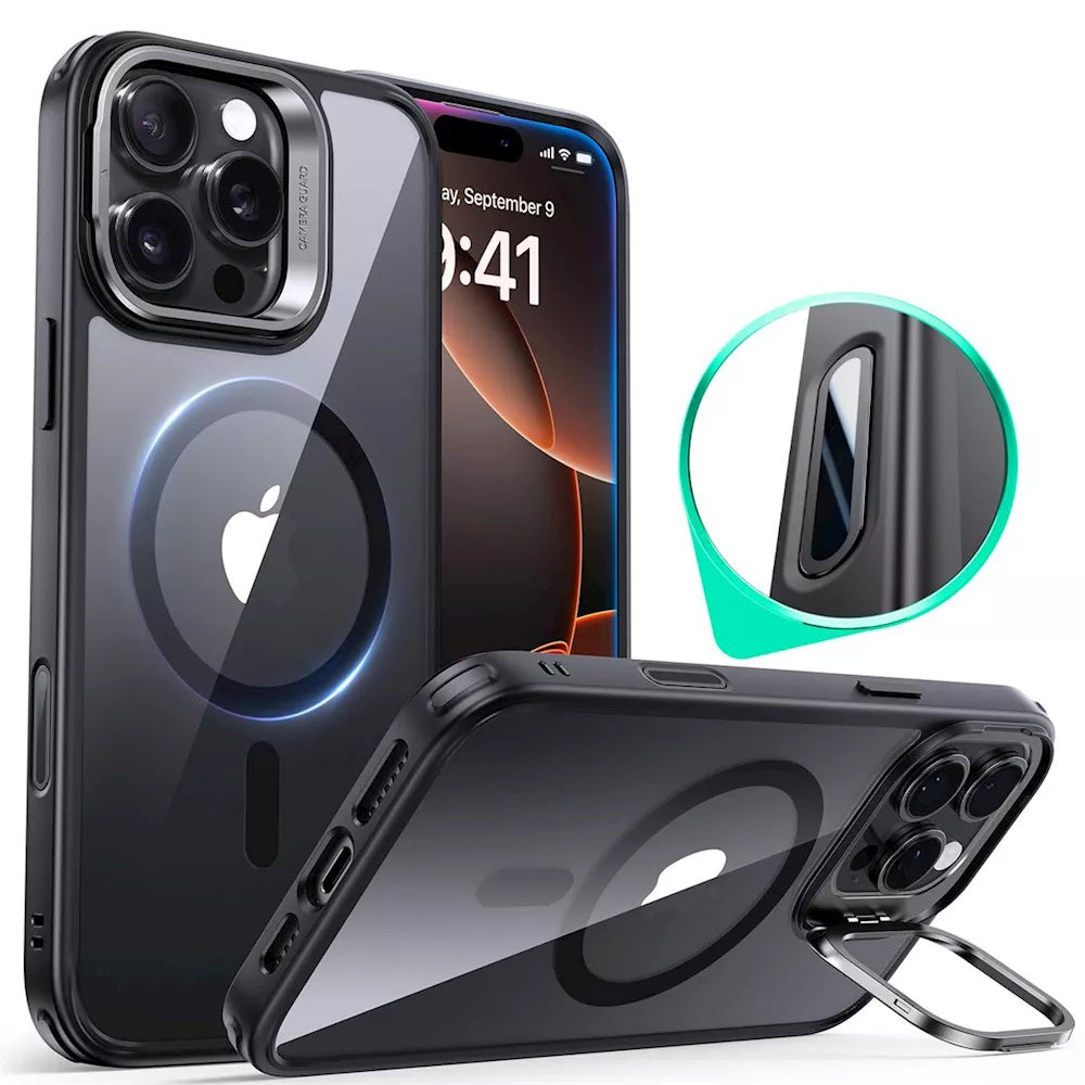 Калъф MagSafe за Apple iPhone 16 Pro, ESR, Classic Hybrid Kickstand Slide, Прозрачен Черен