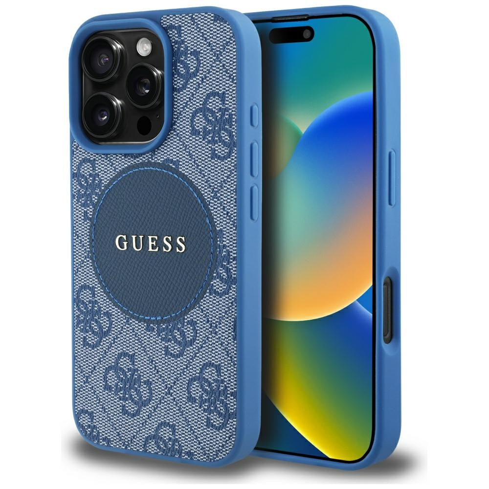 Калъф MagSafe за Apple iPhone 16 Pro, Guess, 4G Circle Classic Logo, Син