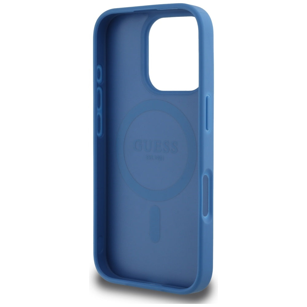 Калъф MagSafe за Apple iPhone 16 Pro, Guess, 4G Circle Classic Logo, Син