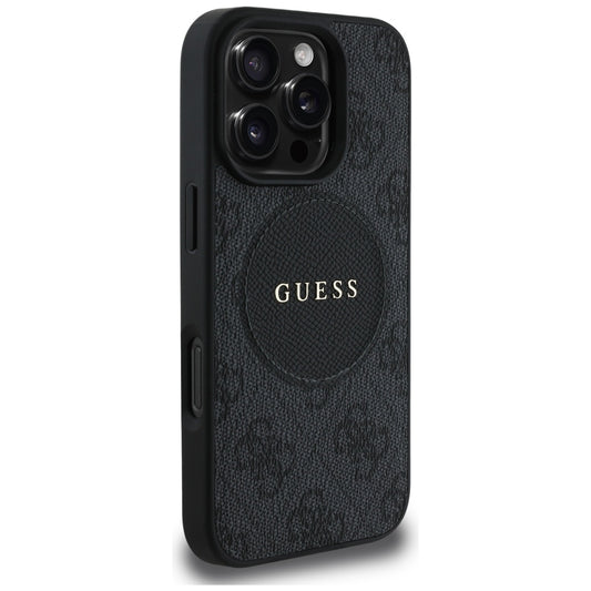 Калъф MagSafe за Apple iPhone 16 Pro, Guess, 4G Circle Classic Logo, Черен