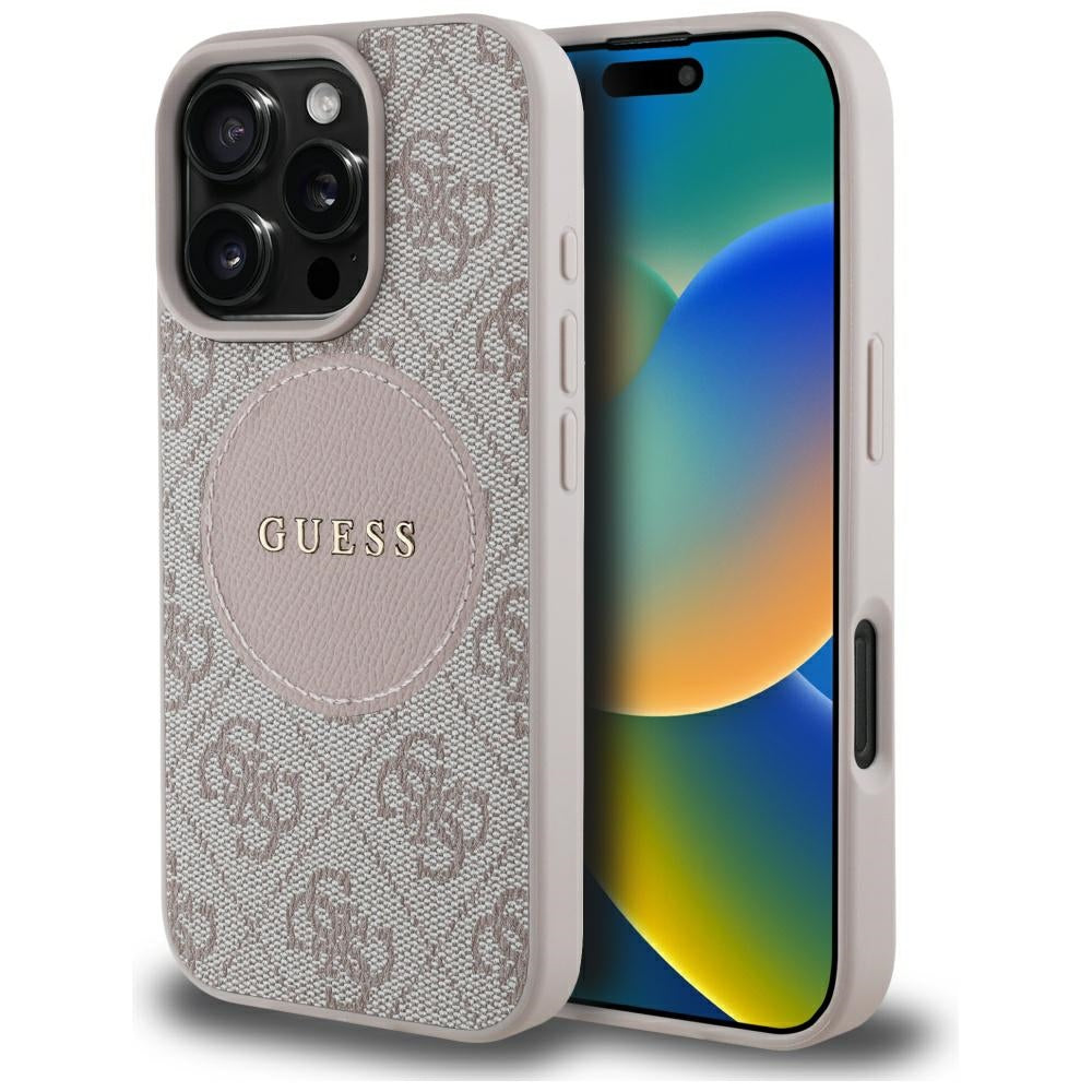 Калъф MagSafe за Apple iPhone 16 Pro, Guess, 4G Circle Classic Logo, Розов