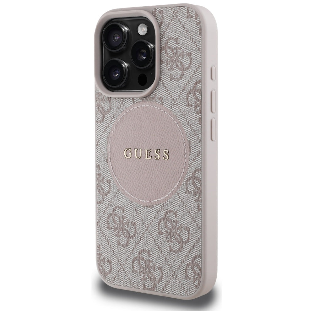 Калъф MagSafe за Apple iPhone 16 Pro, Guess, 4G Circle Classic Logo, Розов