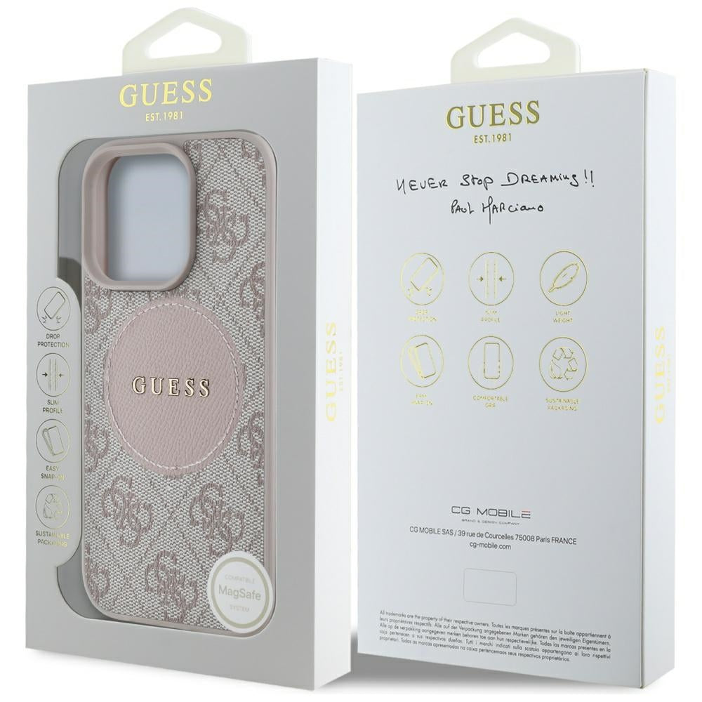Калъф MagSafe за Apple iPhone 16 Pro, Guess, 4G Circle Classic Logo, Розов