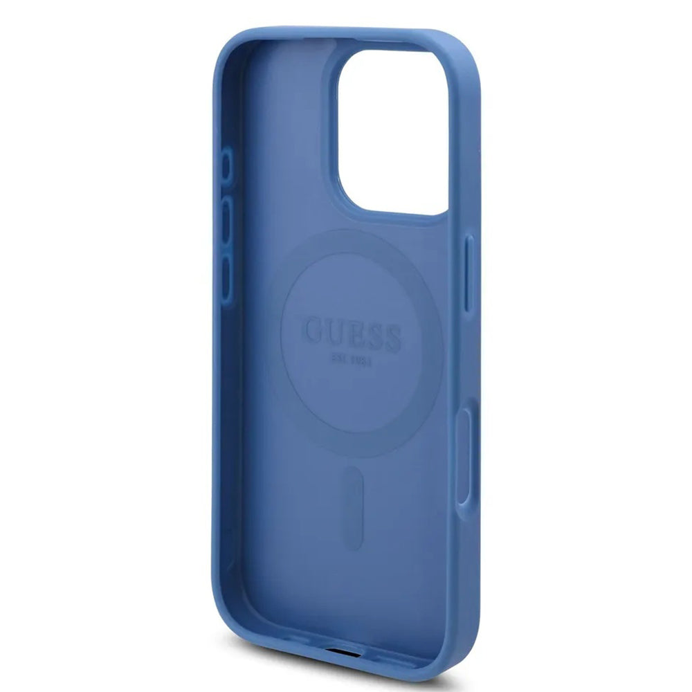 Калъф MagSafe за Apple iPhone 16 Pro, Guess, 4G Flowers Print, Син