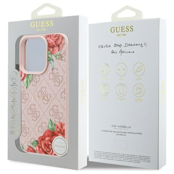 Калъф MagSafe за Apple iPhone 16 Pro, Guess, 4G Flowers Print, Розов