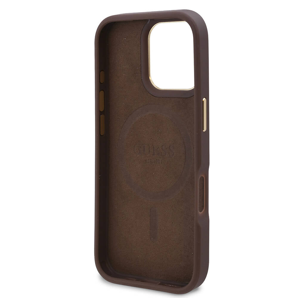 Калъф MagSafe за Apple iPhone 16 Pro, Guess, 4G Logo Plate, Син