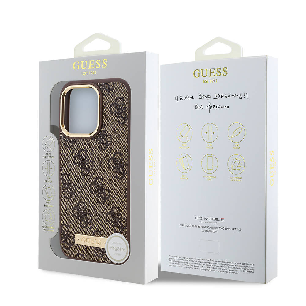 Калъф MagSafe за Apple iPhone 16 Pro, Guess, 4G Logo Plate, Син
