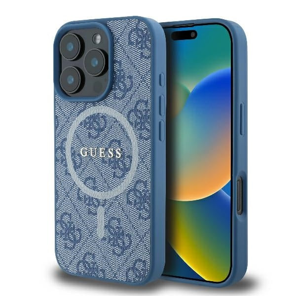Калъф MagSafe за Apple iPhone 16 Pro, Guess, 4G Ring Classic Logo, Син