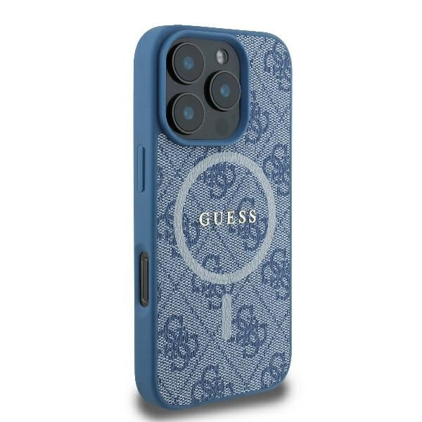 Калъф MagSafe за Apple iPhone 16 Pro, Guess, 4G Ring Classic Logo, Син