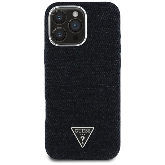 Калъф MagSafe за Apple iPhone 16 Pro, Guess, Denim Triangle Logo, Черен
