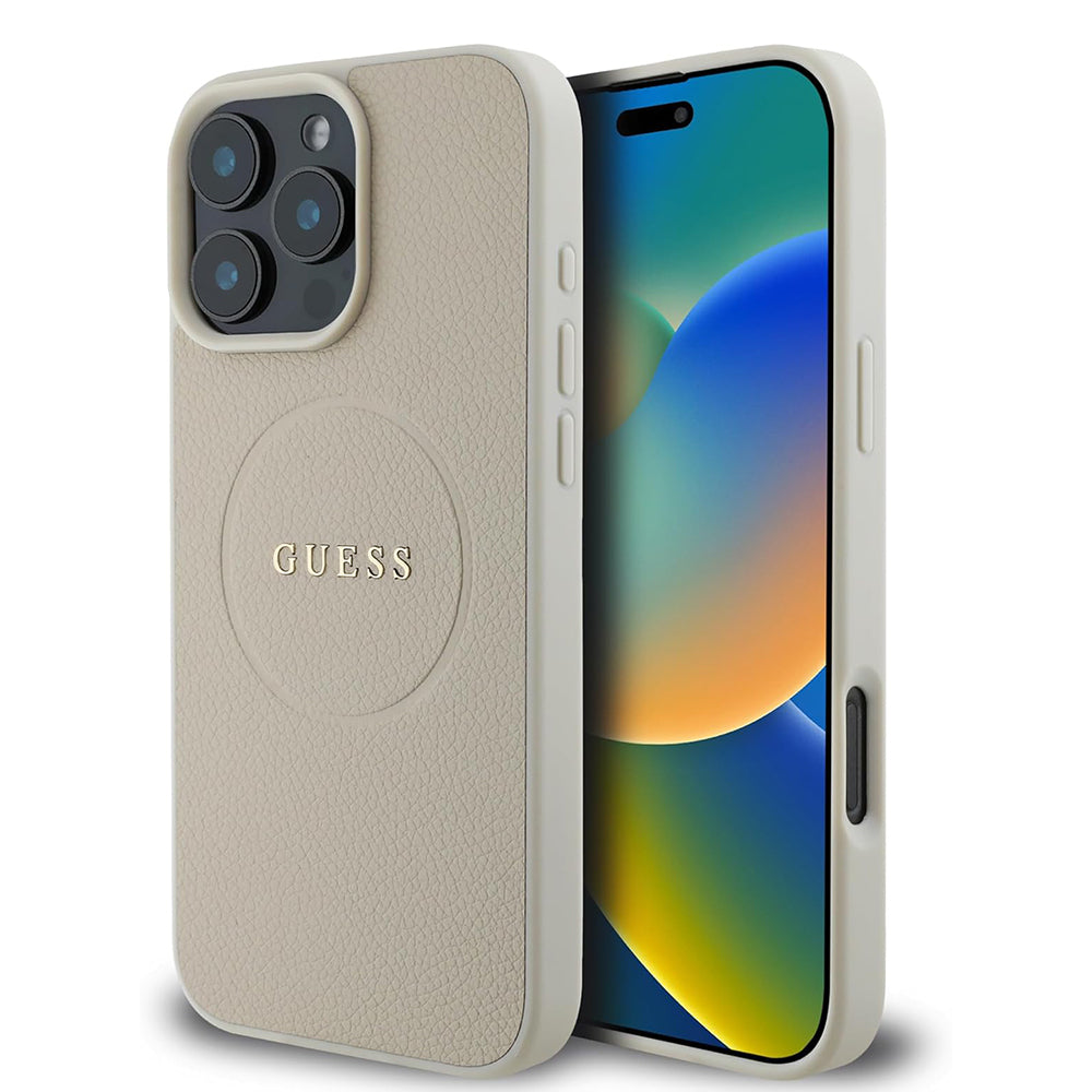 Калъф MagSafe за Apple iPhone 16 Pro, Guess, Grained Gold Ring, Бежов