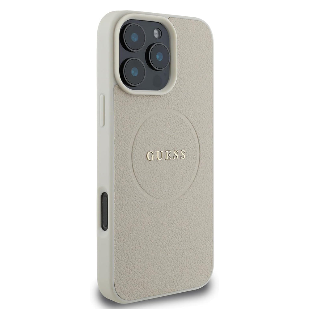 Калъф MagSafe за Apple iPhone 16 Pro, Guess, Grained Gold Ring, Бежов