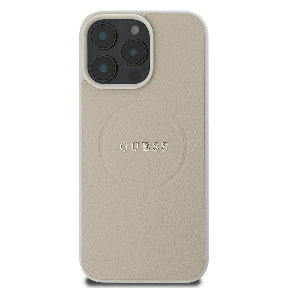 Калъф MagSafe за Apple iPhone 16 Pro, Guess, Grained Gold Ring, Бежов