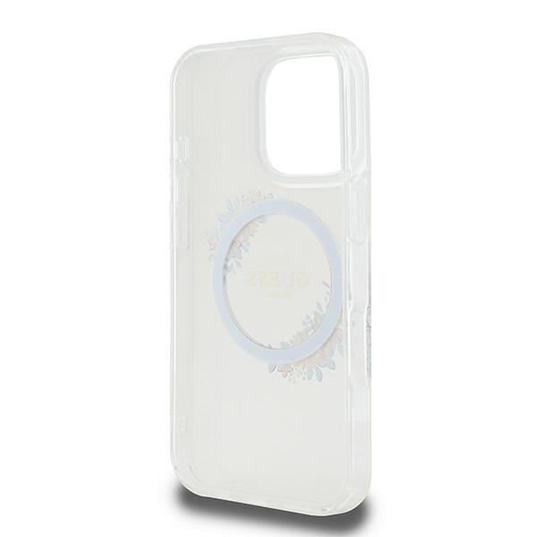Калъф MagSafe за Apple iPhone 16 Pro, Guess, IML Flowers Wreath, Прозрачен