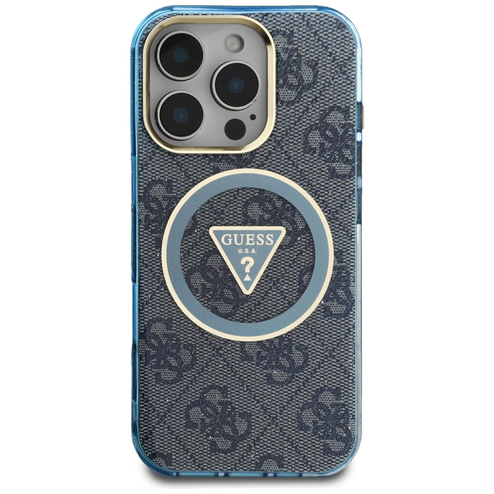 Калъф MagSafe за Apple iPhone 16 Pro, Guess, IML Glitter 4G Circle Triangle, Син