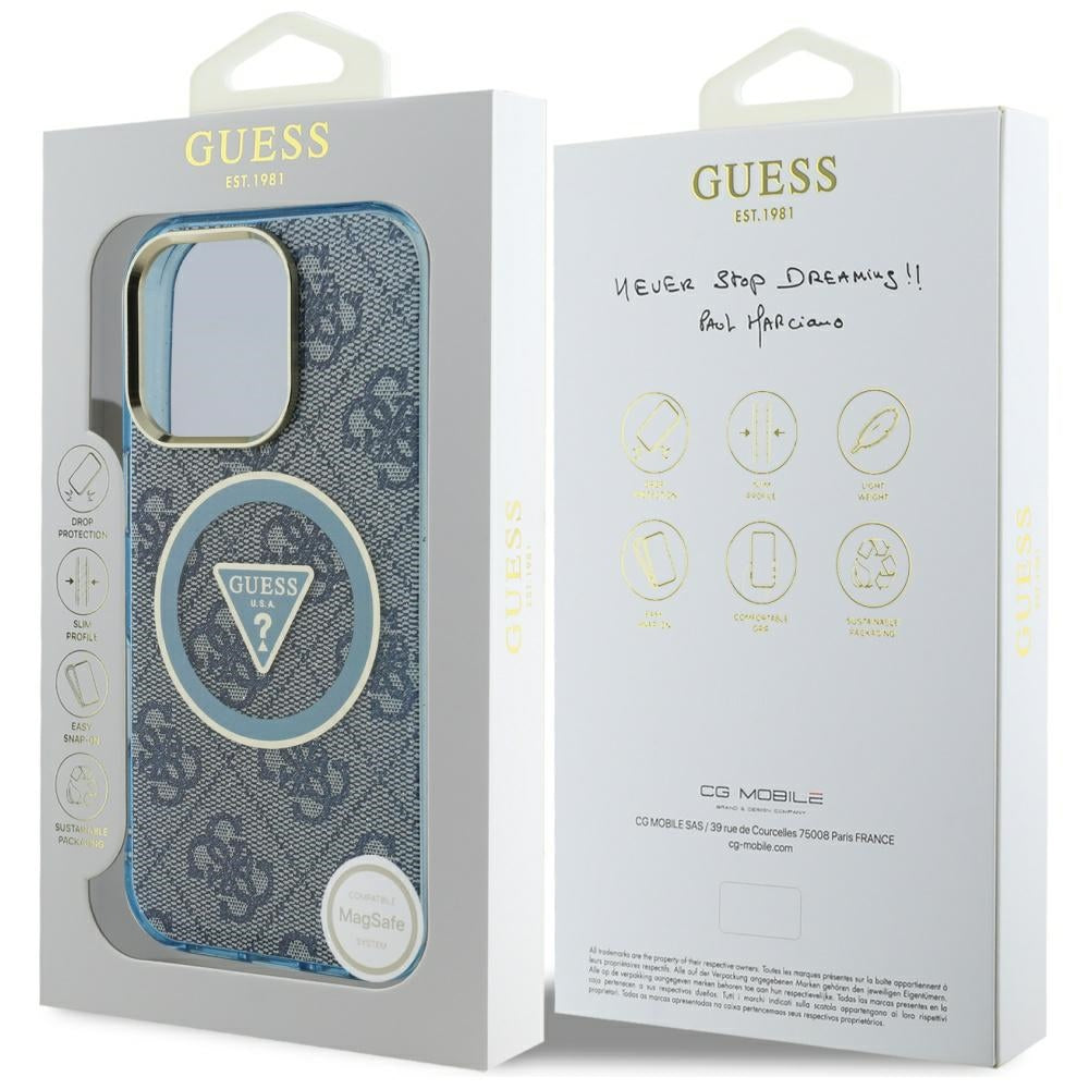 Калъф MagSafe за Apple iPhone 16 Pro, Guess, IML Glitter 4G Circle Triangle, Син
