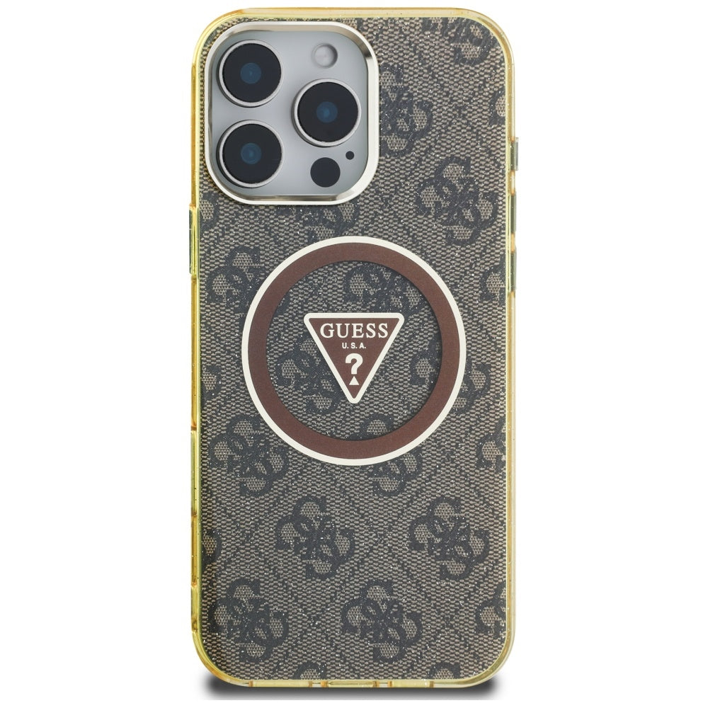 Калъф MagSafe за Apple iPhone 16 Pro, Guess, IML Glitter 4G Circle Triangle, Кафяв