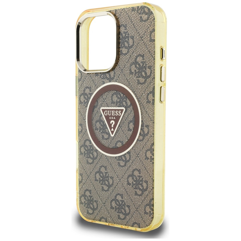 Калъф MagSafe за Apple iPhone 16 Pro, Guess, IML Glitter 4G Circle Triangle, Кафяв