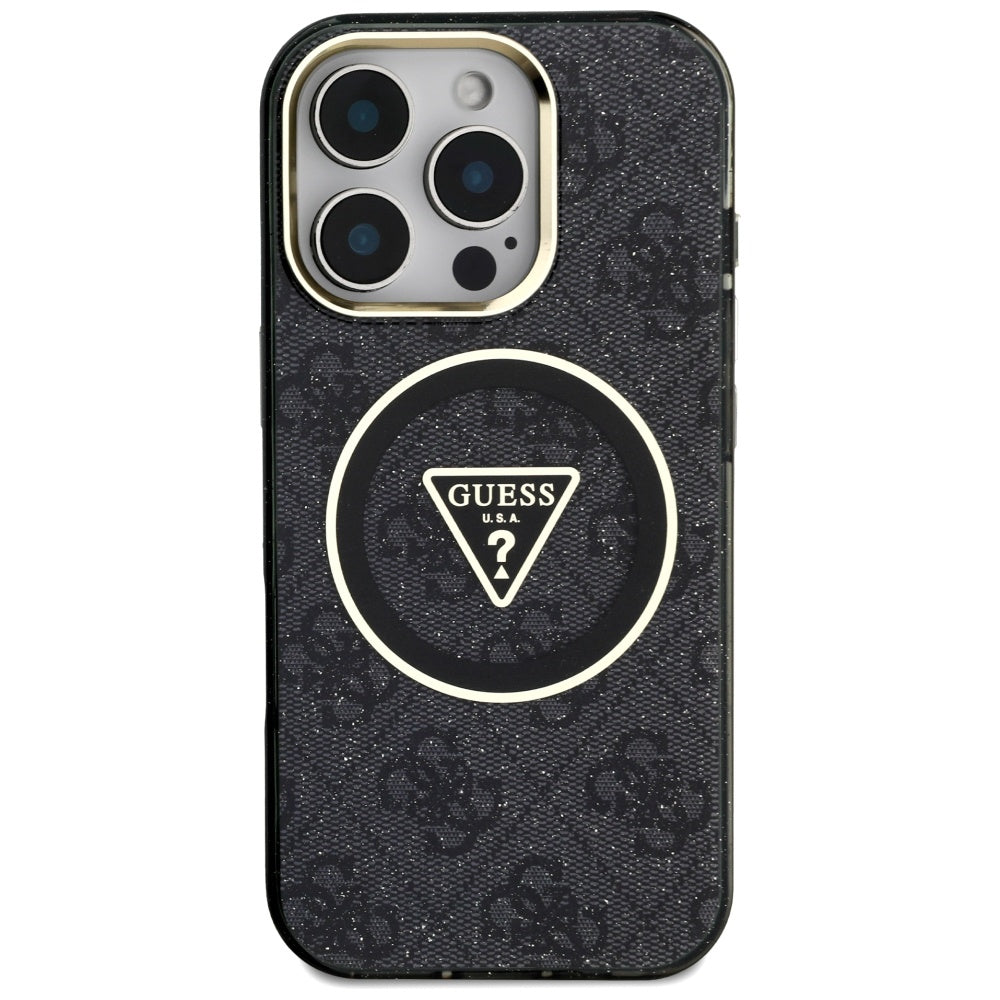 Калъф MagSafe за Apple iPhone 16 Pro, Guess, IML Glitter 4G Circle Triangle, Черен