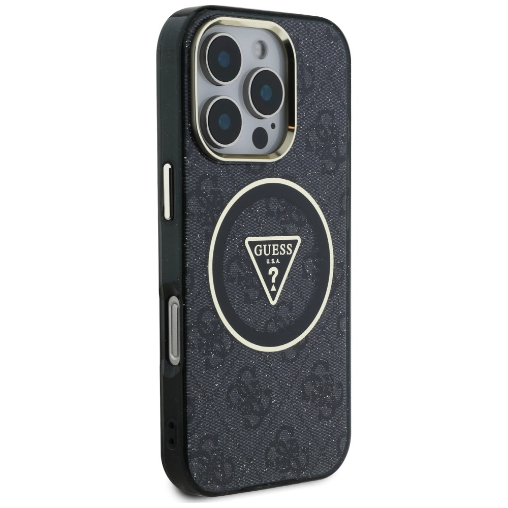 Калъф MagSafe за Apple iPhone 16 Pro, Guess, IML Glitter 4G Circle Triangle, Черен