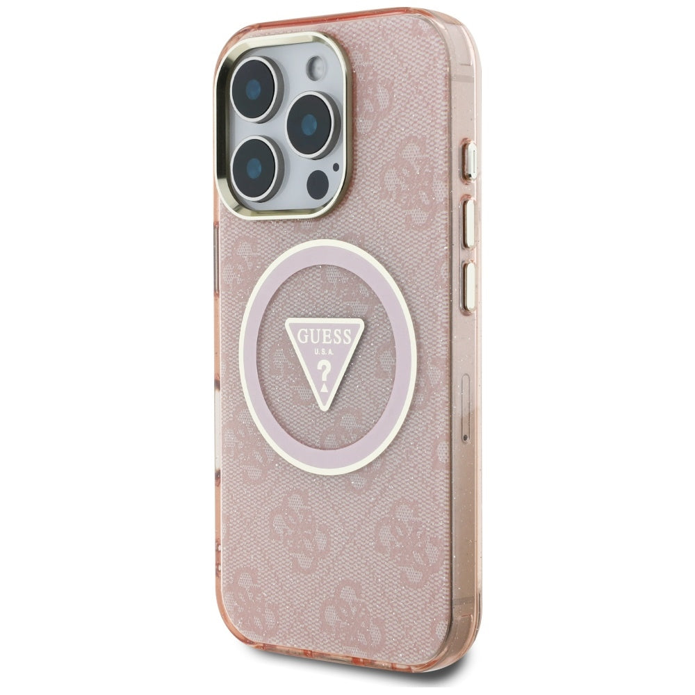 Калъф MagSafe за Apple iPhone 16 Pro, Guess, IML Glitter 4G Circle Triangle, Розов
