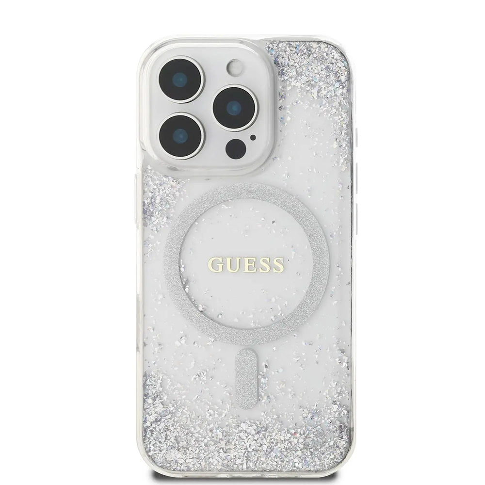 Калъф MagSafe за Apple iPhone 16 Pro, Guess, IML Glitter Gradient, Сребрист
