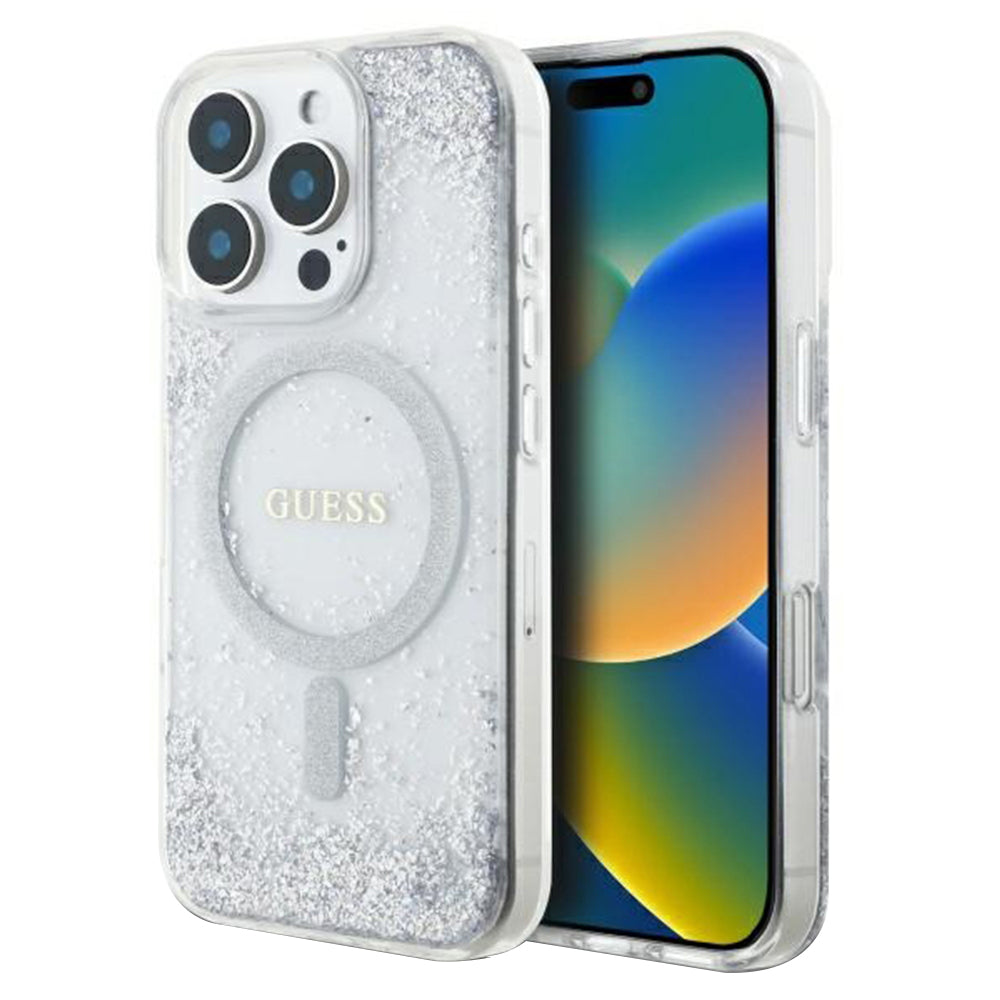 Калъф MagSafe за Apple iPhone 16 Pro, Guess, IML Glitter Gradient, Сребрист