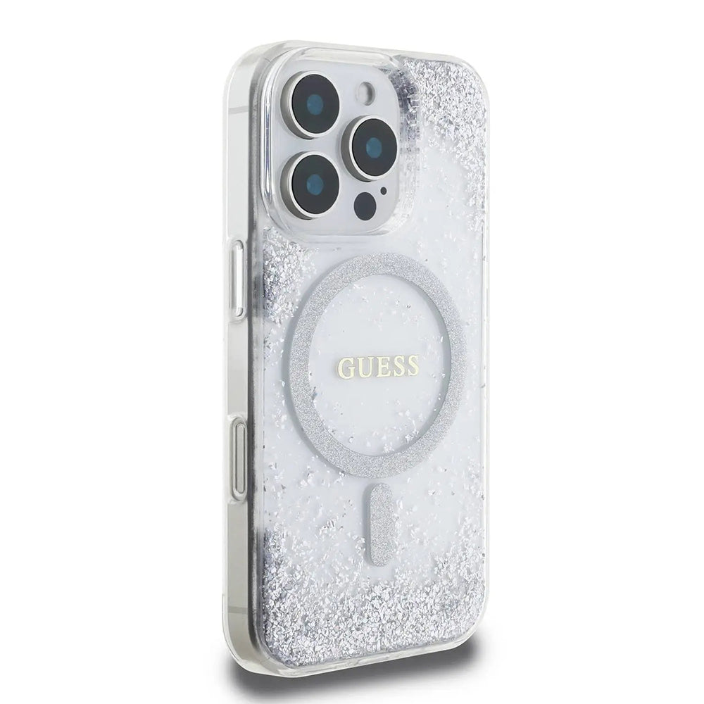 Калъф MagSafe за Apple iPhone 16 Pro, Guess, IML Glitter Gradient, Сребрист