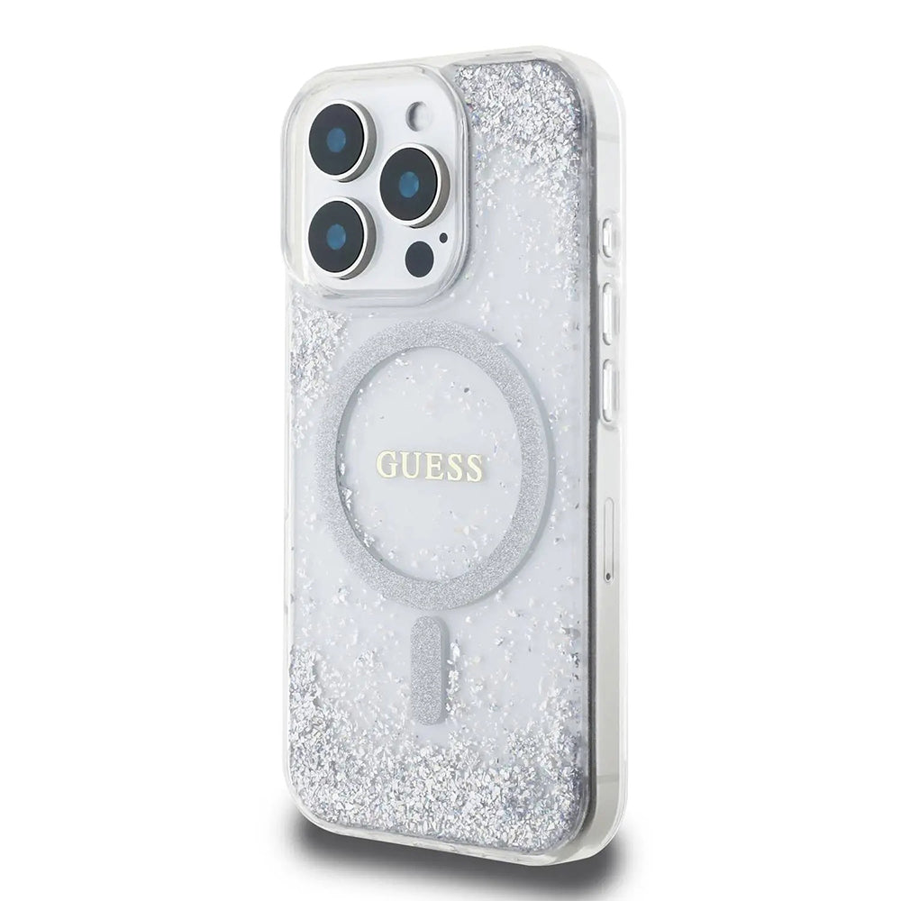 Калъф MagSafe за Apple iPhone 16 Pro, Guess, IML Glitter Gradient, Сребрист