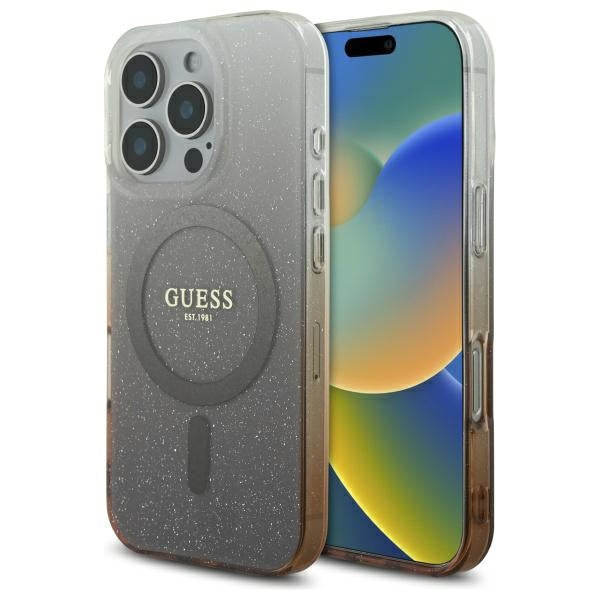 Калъф MagSafe за Apple iPhone 16 Pro, Guess, IML Glitter Gradient, Кафяв