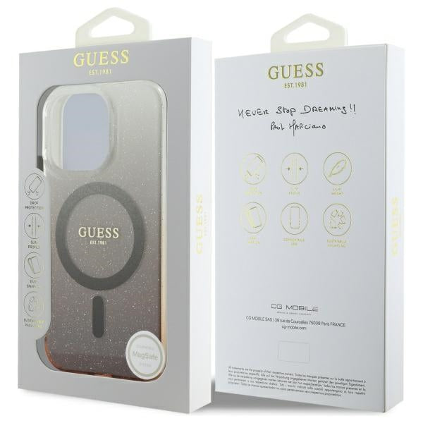Калъф MagSafe за Apple iPhone 16 Pro, Guess, IML Glitter Gradient, Кафяв