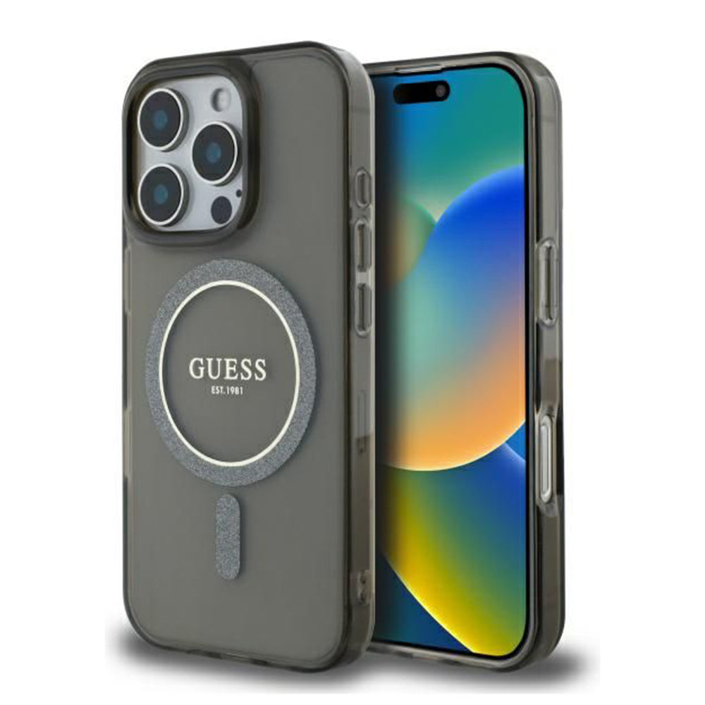 Калъф MagSafe за Apple iPhone 16 Pro, Guess, IML Glitter Ring, Черен