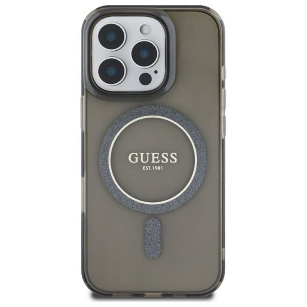 Калъф MagSafe за Apple iPhone 16 Pro, Guess, IML Glitter Ring, Черен