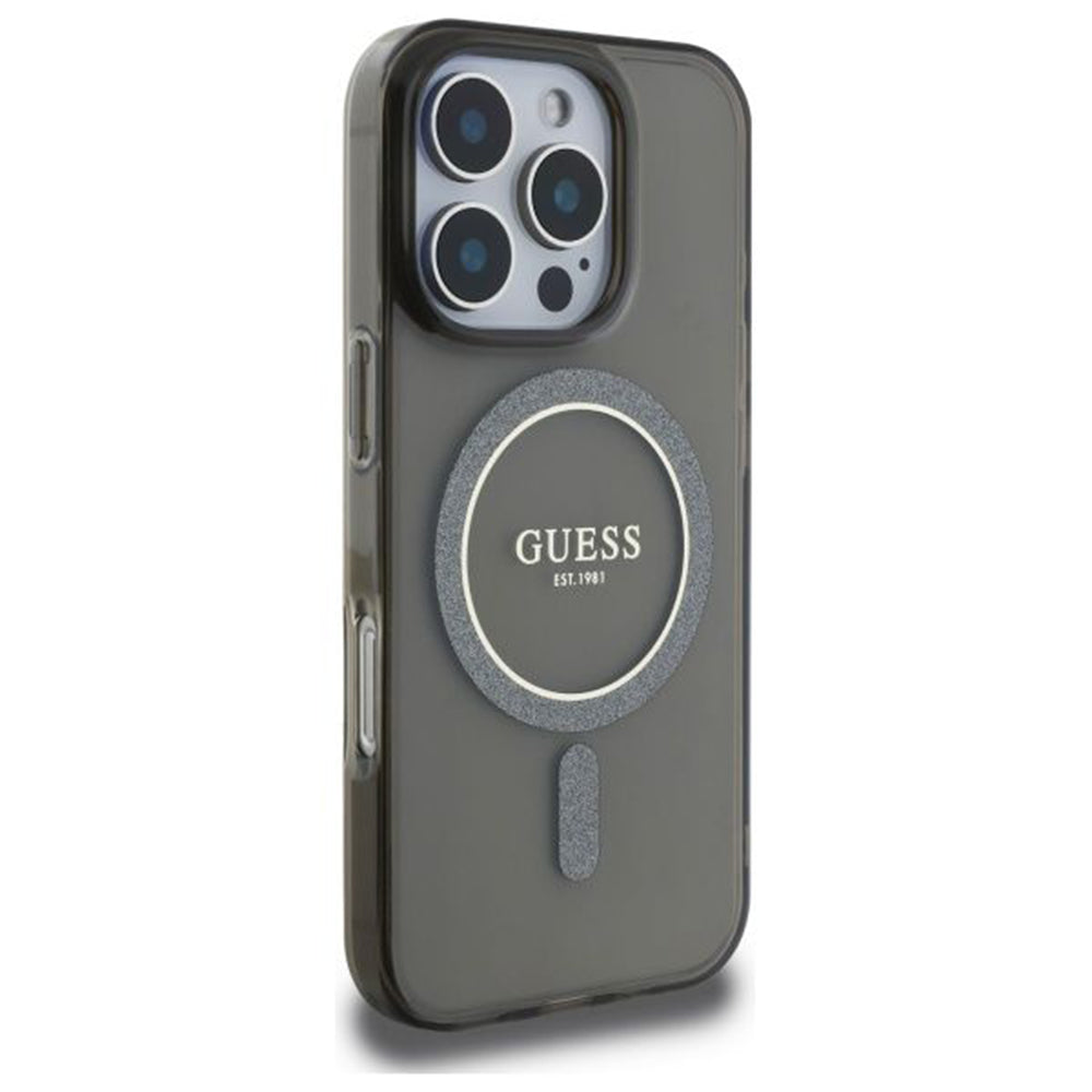 Калъф MagSafe за Apple iPhone 16 Pro, Guess, IML Glitter Ring, Черен