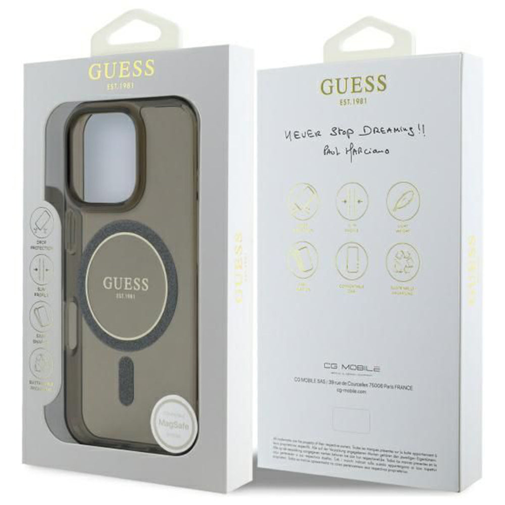 Калъф MagSafe за Apple iPhone 16 Pro, Guess, IML Glitter Ring, Черен