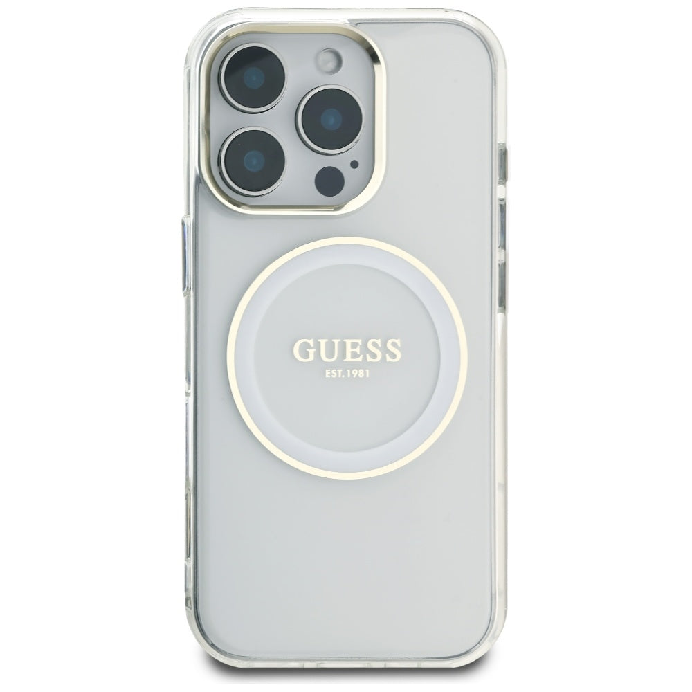 Калъф MagSafe за Apple iPhone 16 Pro, Guess, IML Metal Colored Circle, Бял