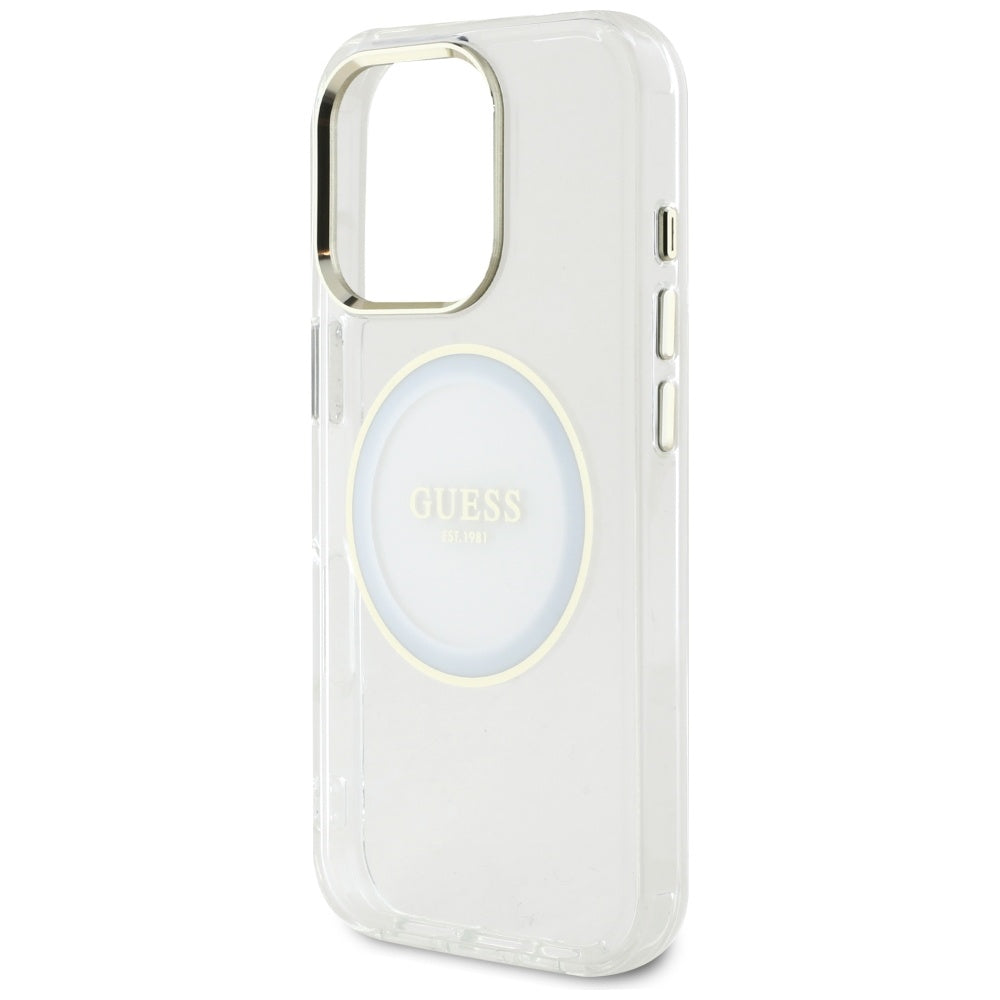 Калъф MagSafe за Apple iPhone 16 Pro, Guess, IML Metal Colored Circle, Бял