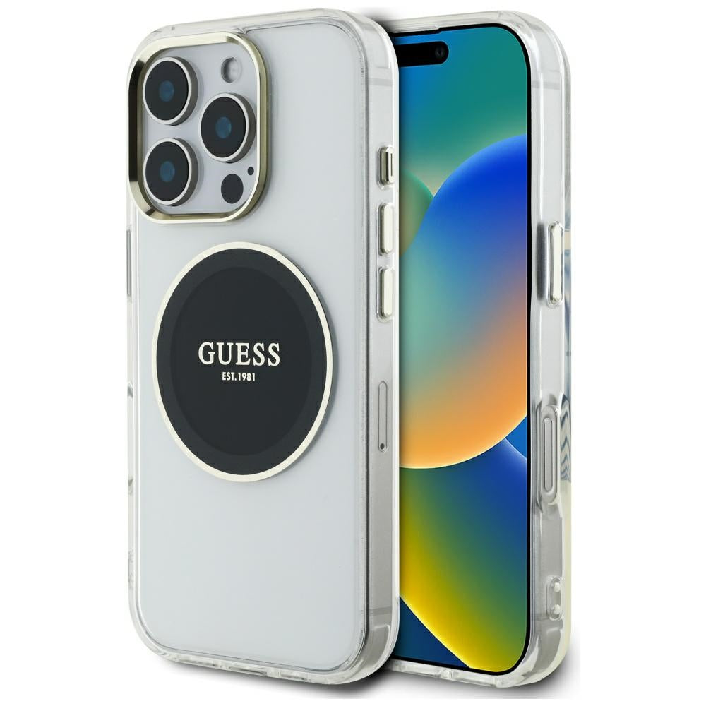Калъф MagSafe за Apple iPhone 16 Pro, Guess, IML Metal Colored Circle, Черен