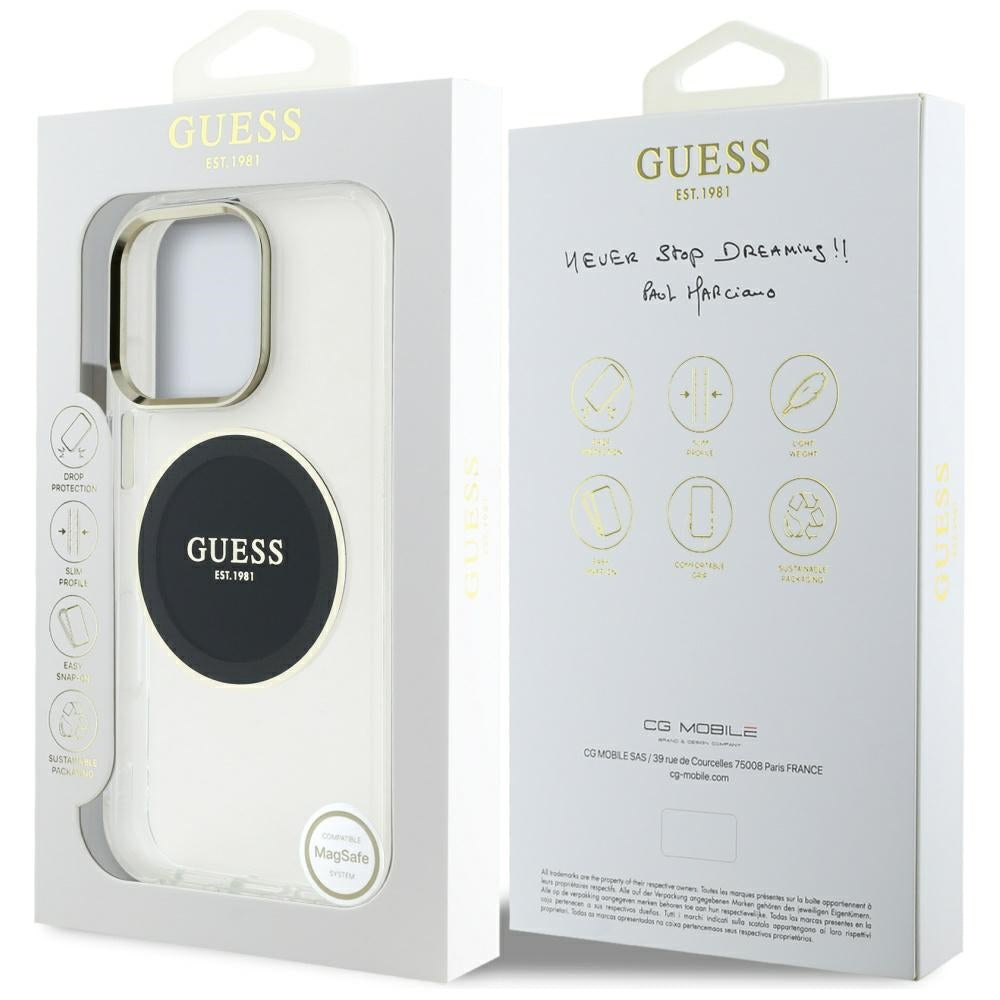 Калъф MagSafe за Apple iPhone 16 Pro, Guess, IML Metal Colored Circle, Черен