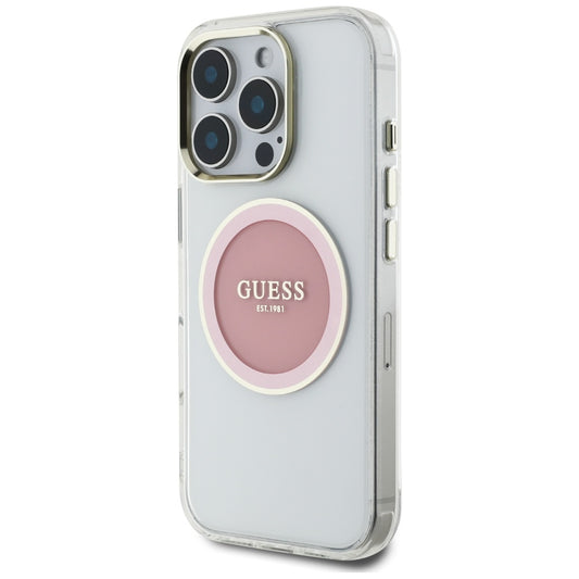 Калъф MagSafe за Apple iPhone 16 Pro, Guess, IML Metal Colored Circle, Розов