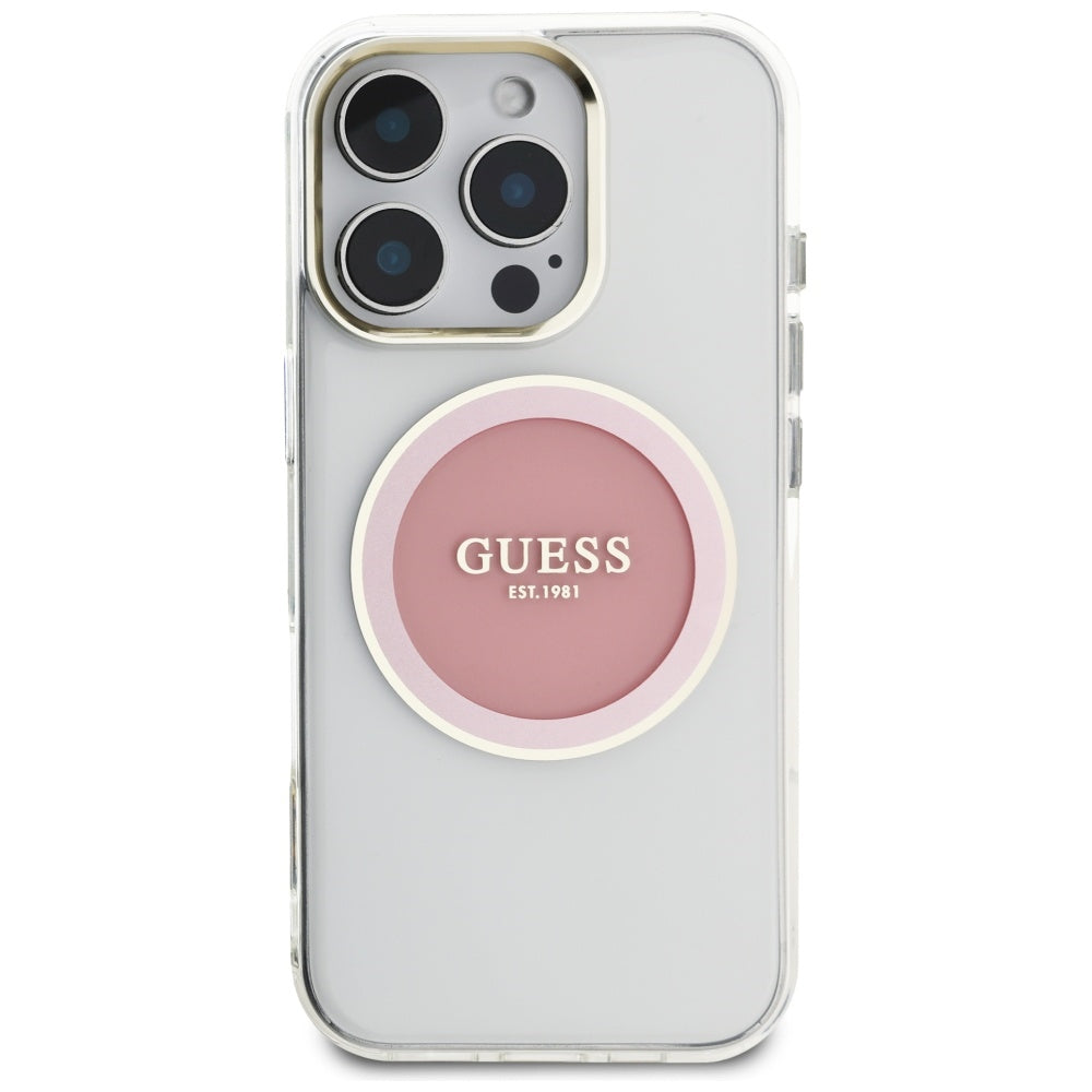 Калъф MagSafe за Apple iPhone 16 Pro, Guess, IML Metal Colored Circle, Розов